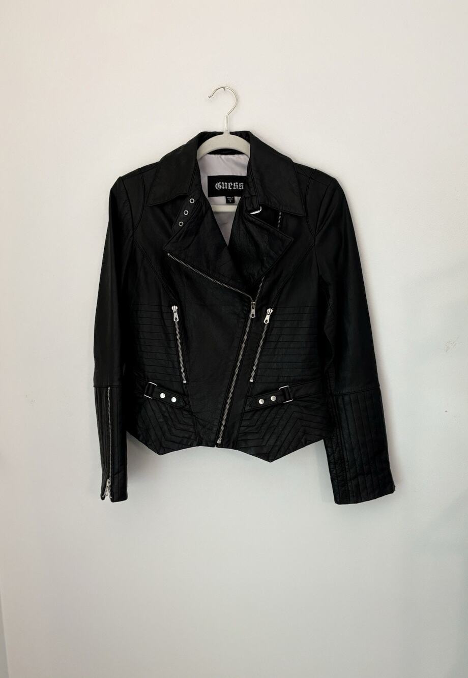 GUESS Vintage 100% Leather Jacket Biker Black Zip Women's Size Small - Picture 1 of 16